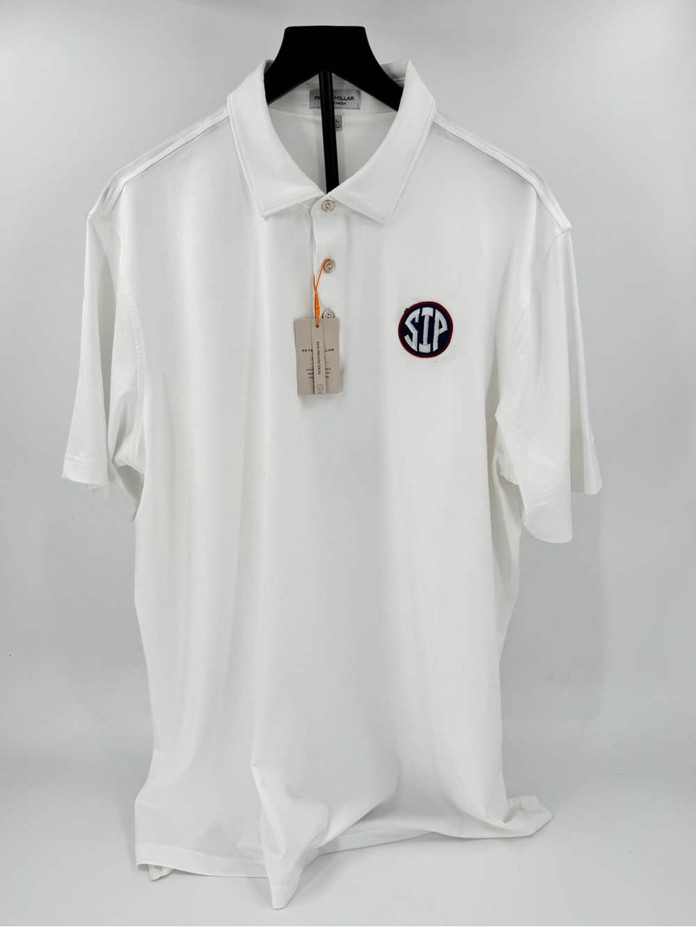 Ole Miss Peter Millar White Polo - Embroidered SIP and Dewar's Logos! XL - NWT